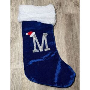 Blue suede M‎ initial Christmas stocking